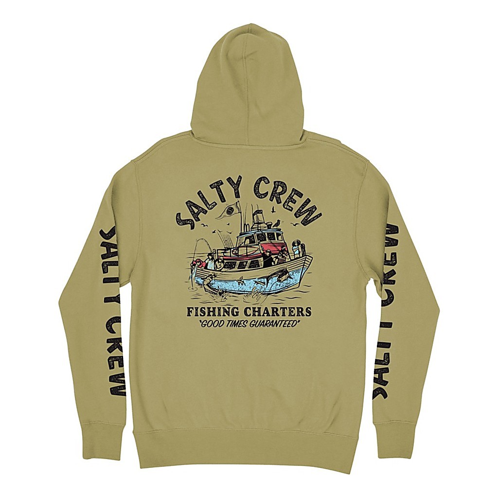 Salty Crew Fishing Charters Hooded Fleece Sandstone ryhmässä Vaatteet ja kengät / Vaatetus / Villapaidat / Hupparit @ Sportfiskeprylar.se (0804046385486r)