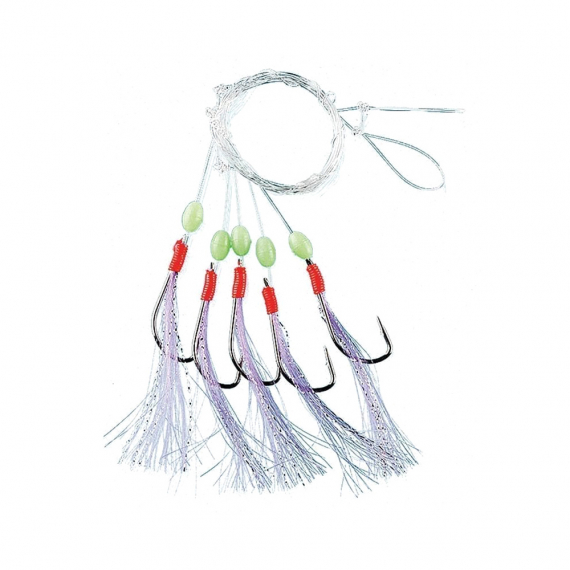 Fladen White Feather Flasher-rig w. glowing balls 3 Hooks, size 7/0 ryhmässä Uistimet / vieheet / Merikalastusvieheet / Houkutinrigit & jäämeririgit @ Sportfiskeprylar.se (110-7-0)