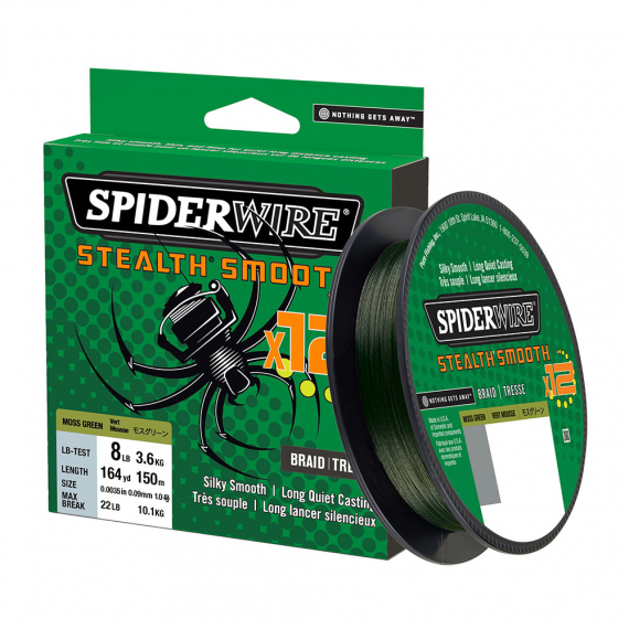 Spiderwire Stealth Smooth 12, 150m Moss Green - 0.23mm ryhmässä Siimat / Kuitusiimat @ Sportfiskeprylar.se (1507357)