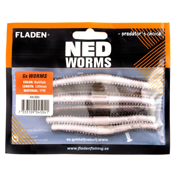 Fladen NED worm 10cm ryhmässä Kalastusmenetelmät / Heittokalastus / Uistimet / vieheet / Jigit & pehmeät uistimet / Rapu- ja otusjigit @ Sportfiskeprylar.se (20-20061r)