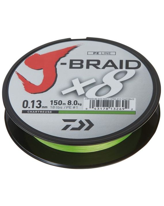 Daiwa J-Braid X8 150m Chartreuse, 0.35mm ryhmässä Siimat / Kuitusiimat @ Sportfiskeprylar.se (203877)