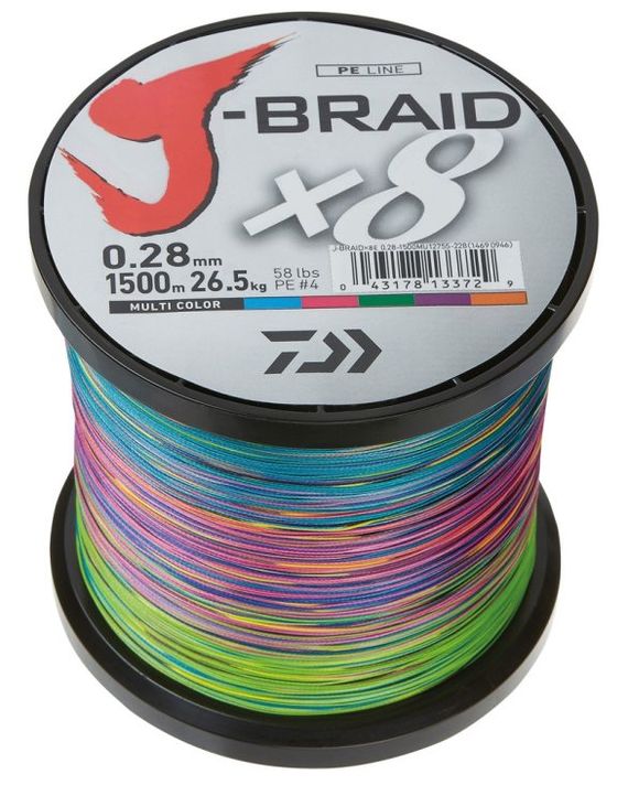Daiwa J-Braid X8 1500m Multi Color ryhmässä Siimat / Kuitusiimat @ Sportfiskeprylar.se (200218r)
