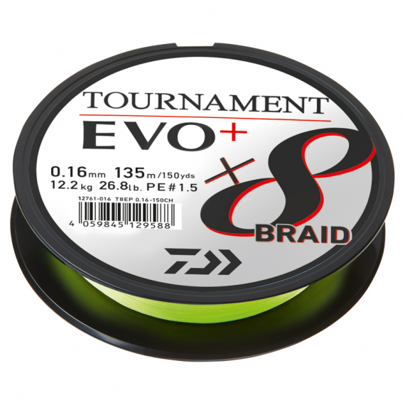 Daiwa Tournament X8 Braid Evo+ Chartreuse 135m - 0.20mm ryhmässä Siimat / Kuitusiimat @ Sportfiskeprylar.se (216407)
