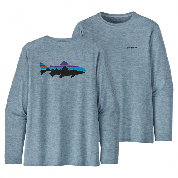 Patagonia M\'s L/S Cap Cool Daily Fish Graphic Shirt Fitz Roy Trout: Steam Blue X-Dye ryhmässä Vaatteet ja kengät / Vaatetus / Villapaidat / Pitkähihaiset t-paidat @ Sportfiskeprylar.se (52147-FTBXr)