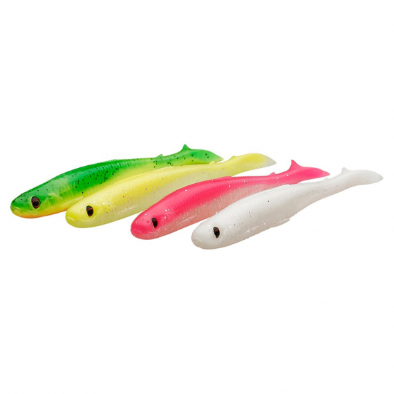 Savage Gear Slender Scoop Shad (4kpl) 9cm 4g - Dark Water Mix ryhmässä Vieheet / Viehesarjat @ Sportfiskeprylar.se (76750)