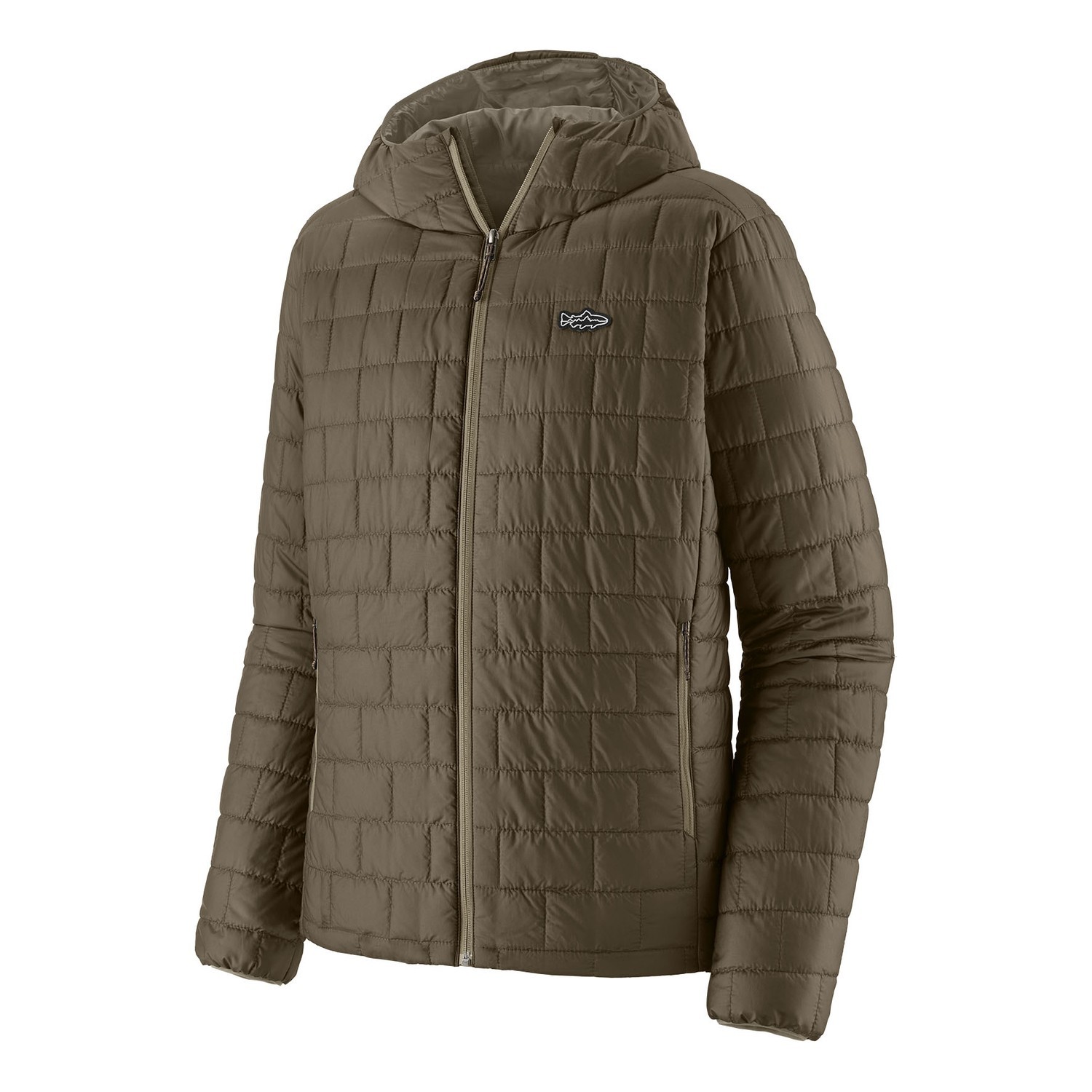 Patagonia M\'s Nano Puff Fitz Roy Trout Hoody BSNG ryhmässä Vaatteet ja kengät / Vaatetus / Takit / Untuva- ja synteettivuorilliset takit @ Sportfiskeprylar.se (84456-BSNG-XXLr)