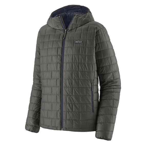 Patagonia M\'s Nano Puff Fitz Roy Trout Hoody Forge Grey ryhmässä Vaatteet ja kengät / Vaatetus / Takit / Untuva- ja synteettivuorilliset takit @ Sportfiskeprylar.se (84456-FGE-Lr)