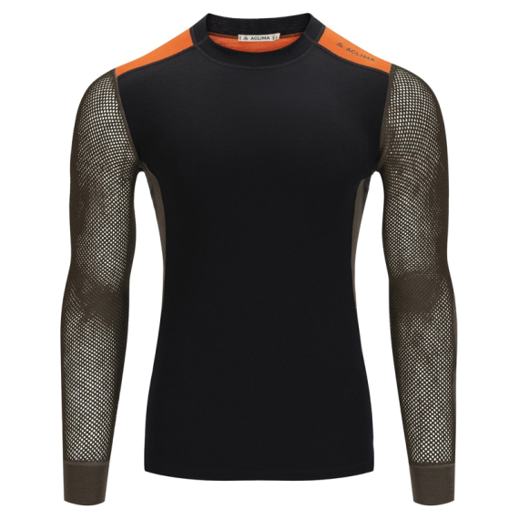 Aclima WoolNet Hybrid Crewneck M\'s Jet Black/Tarmac/Gold Flame ryhmässä Vaatteet ja kengät / Vaatetus / Alusosat & alusvaatteet / Aluspaidat @ Sportfiskeprylar.se (90-110008r)