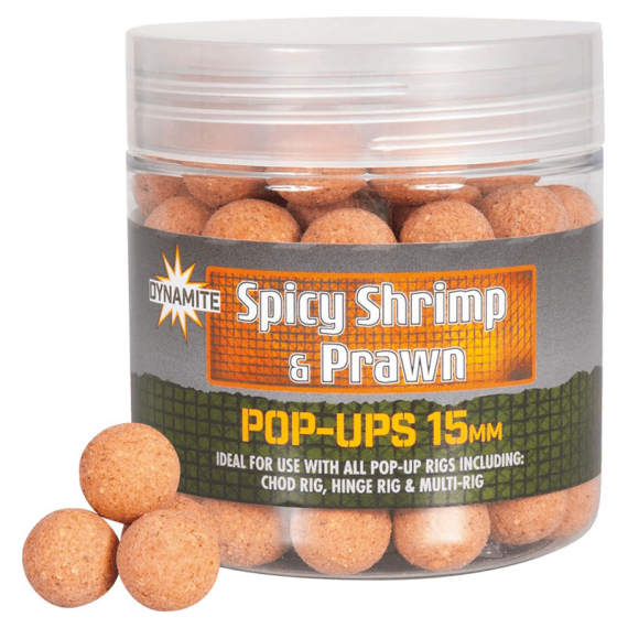 Dynamite Baits Spicy Shrimp & Prawn Pop-Ups 15mm ryhmässä Uistimet / vieheet / Boiliet, Hook-syötit & Mäski / Pop upit @ Sportfiskeprylar.se (ADY040976)