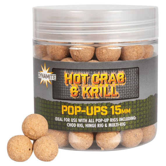 Dynamite Baits Big Fish Hot Crab & Krill Pop-Ups 15mm ryhmässä Vieheet / Boiliet, Hook-syötit & Mäski / Pop up -syötit @ Sportfiskeprylar.se (ADY041647)
