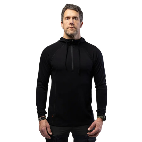Beyond Nordic BN105 M\'s Merino Half Zip Hoodie Onyx Black ryhmässä Vaatteet ja kengät / Vaatetus / Alusosat & alusvaatteet / Aluspaidat @ Sportfiskeprylar.se (BN105-M-BLACK-2XLr)