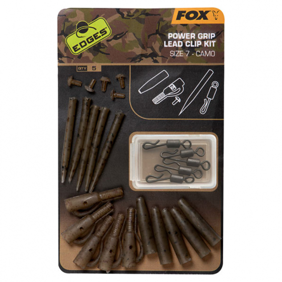 Fox Edges Camo Power Grip Lead Clip kit size 7 5pcs ryhmässä Koukut & Tarvikkeet / Rigit lisävarusteet / Lyijylukot @ Sportfiskeprylar.se (CAC776)