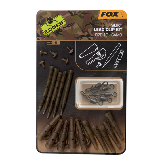 Fox Edges Camo Slik Lead Clip Kit Size 10 5-pack ryhmässä Koukut & Tarvikkeet / Rigit lisävarusteet / Muut rigitarvikkeet @ Sportfiskeprylar.se (CAC779)