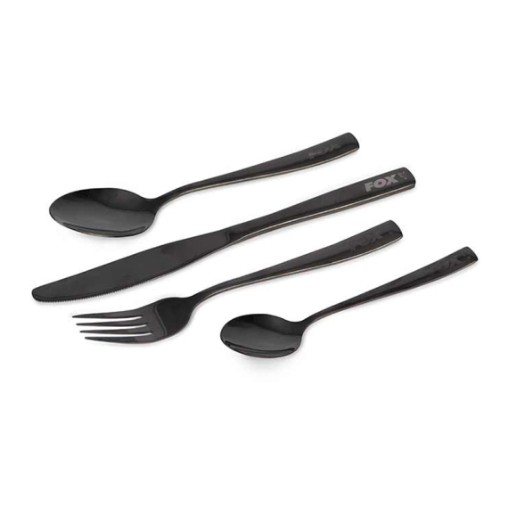 Fox Cookware Black Stainless Cutlery Set ryhmässä Retkeily / ulkoilu / Retkikeittiöt & keittiövälineet / Leiriuunit ja poltteet @ Sportfiskeprylar.se (CCW041)