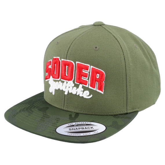 Söder Sportfiske Snapback Camo Olive - Original Logo ryhmässä Vaatteet ja kengät / Lippalakit ja päähineet / Lippikset / Snapback-lippikset @ Sportfiskeprylar.se (HS1001133-OL)