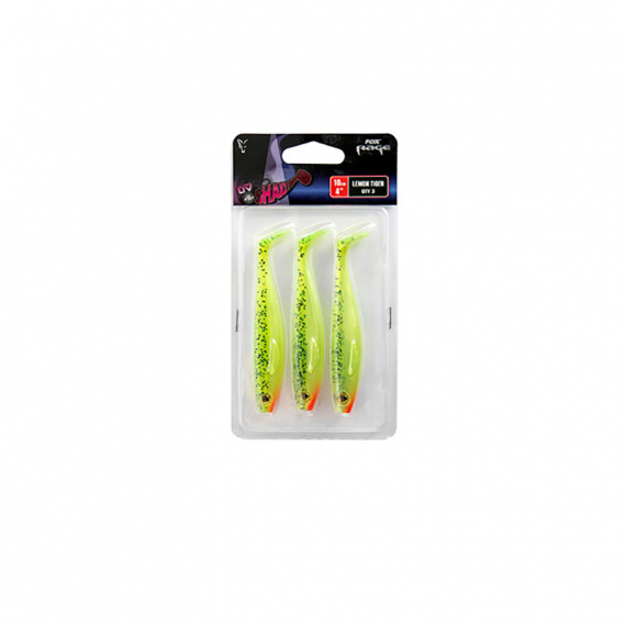Fox Rage Pro Shad 10 cm / 4\'\' UV Lemontiger 3kpl ryhmässä Vieheet / Jigit ja keinosyötit / Ahven- ja kuhajigit @ Sportfiskeprylar.se (NPS021)