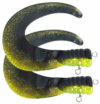 SvartZonker Big Tail (2kpl) - C22 Black/Chartreuse ryhmässä Uistimet / vieheet / Softbaits / Kumikalat / Varapyrstöt & Curlys @ Sportfiskeprylar.se (SZ101122)