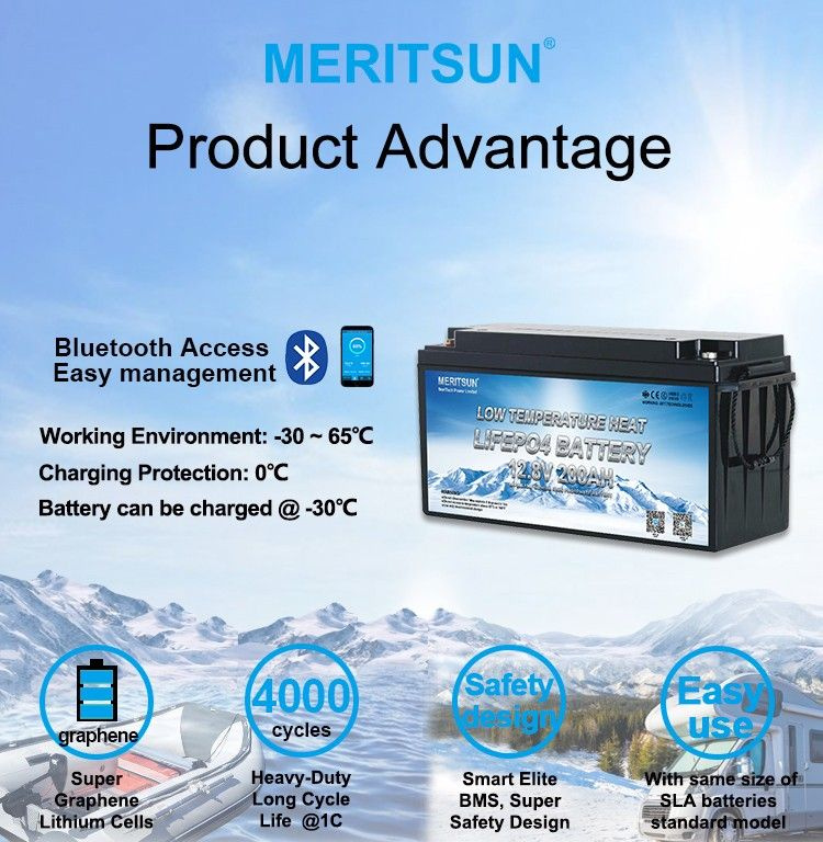 Meritsun Lithium Battery 12V 100Ah Heat/BT